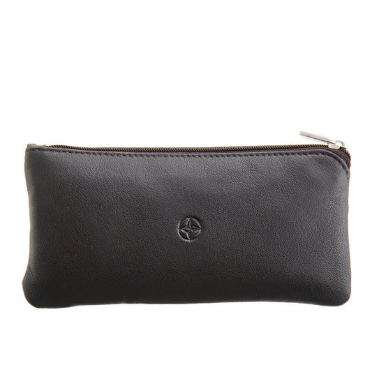Tony Perotti Cortina 5021 moro — dark brown leather key case, front with the embossed compass-rose emblem and the top zip