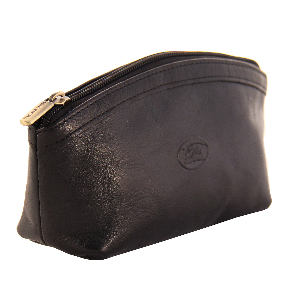 Italico 2079 nero at an angle — the shaped base and the metal zip with its branded puller
