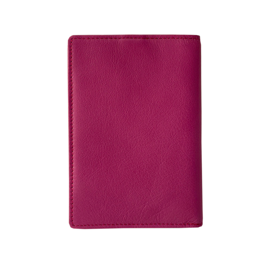Back of the fuchsia pink leather passport cover Tony Perotti Contatto 2241 dalia — plain pebbled leather with tonal stitching
