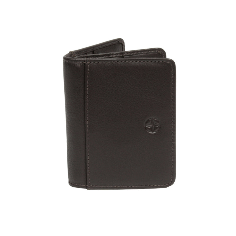 Tony Perotti Cortina 5023 moro — the dark brown leather card holder closed, front face with the embossed compass rose