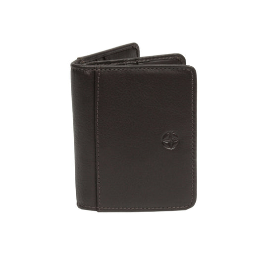 Tony Perotti Cortina 5023 moro — the dark brown leather card holder closed, front face with the embossed compass rose