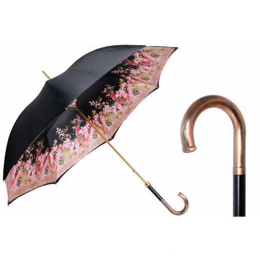 Umbrella cane women's black with floral print Pasotti 189 9L980-1 P27BR