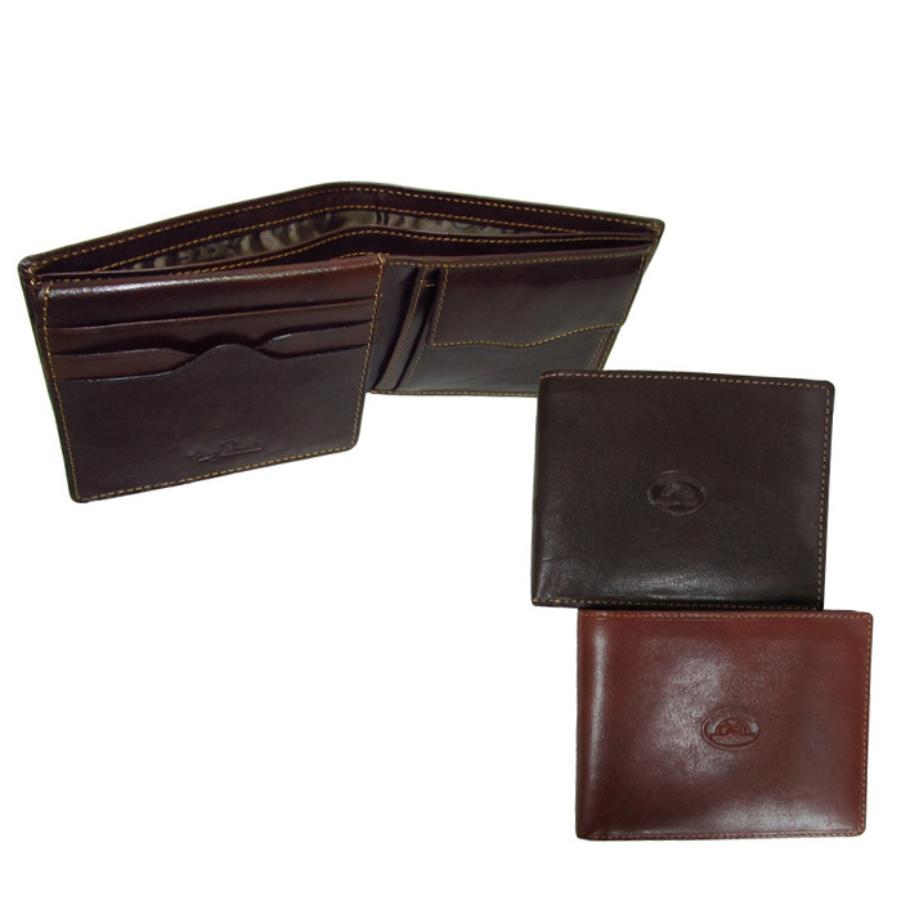 Open cognac leather bifold wallet with card slots and coin pocket — Tony Perotti Italico 533