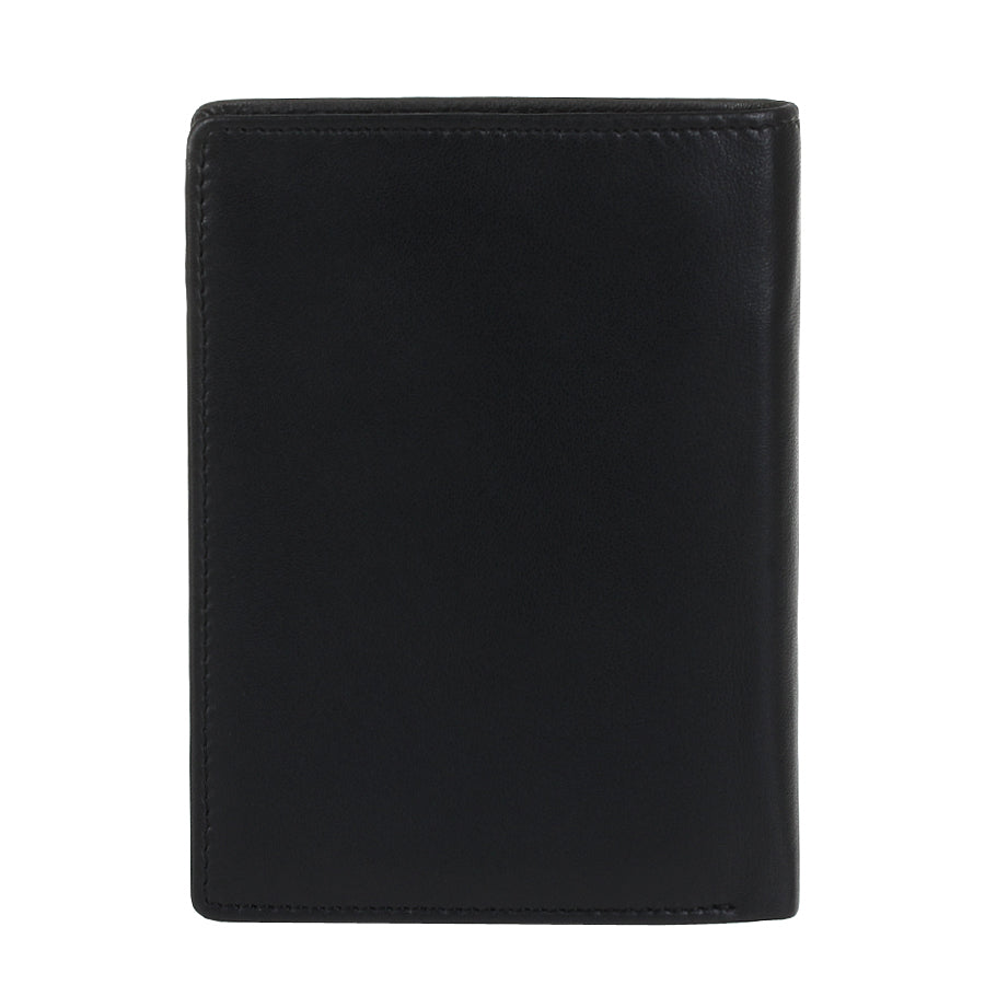 Back of the black Tony Perotti Cortina 5031 wallet — a plain smooth leather panel