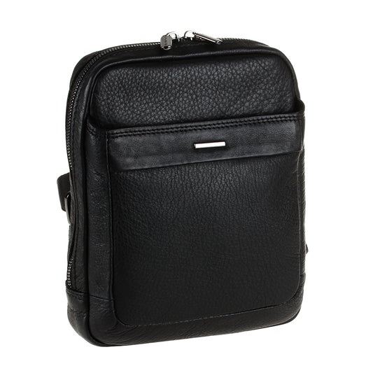 Tony Perotti New Contatto 9984-17 nero black grained leather crossbody bag, three-quarter view