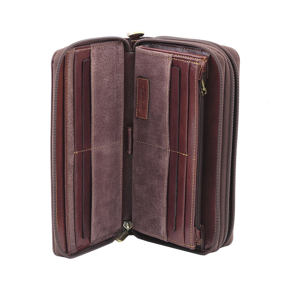 Organiser compartment of the dark brown Italico 3668 — rows of card slots and suede panels