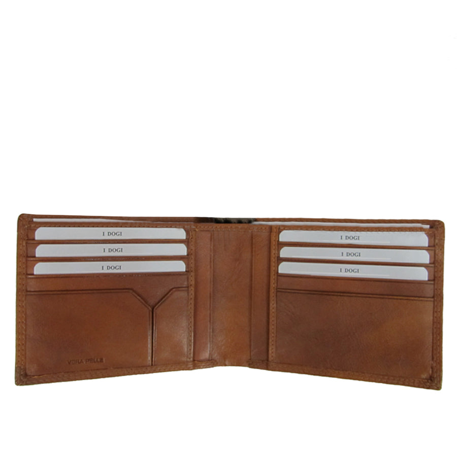 Tony Perotti Cortina 5014 tan opened — three card slots in each column and slip pockets beneath