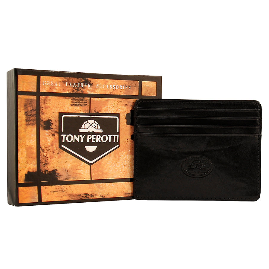 Black leather card holder with Tony Perotti branded gift box — Italico 2236 nero