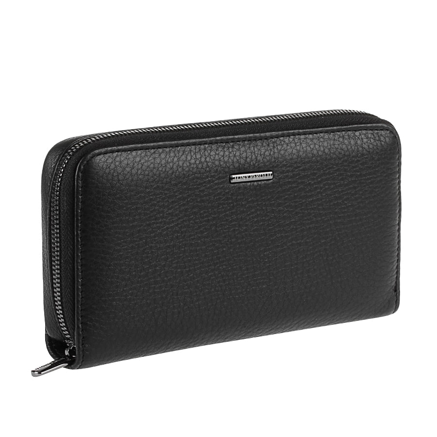 Tony Perotti New Contatto 3622 wallet at an angle with black-silver metal logo plate