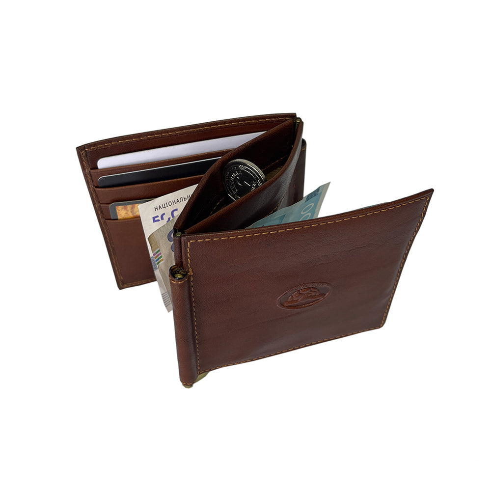Cognac leather wallet card slots and magnetic coin pocket — Tony Perotti Italico 1717