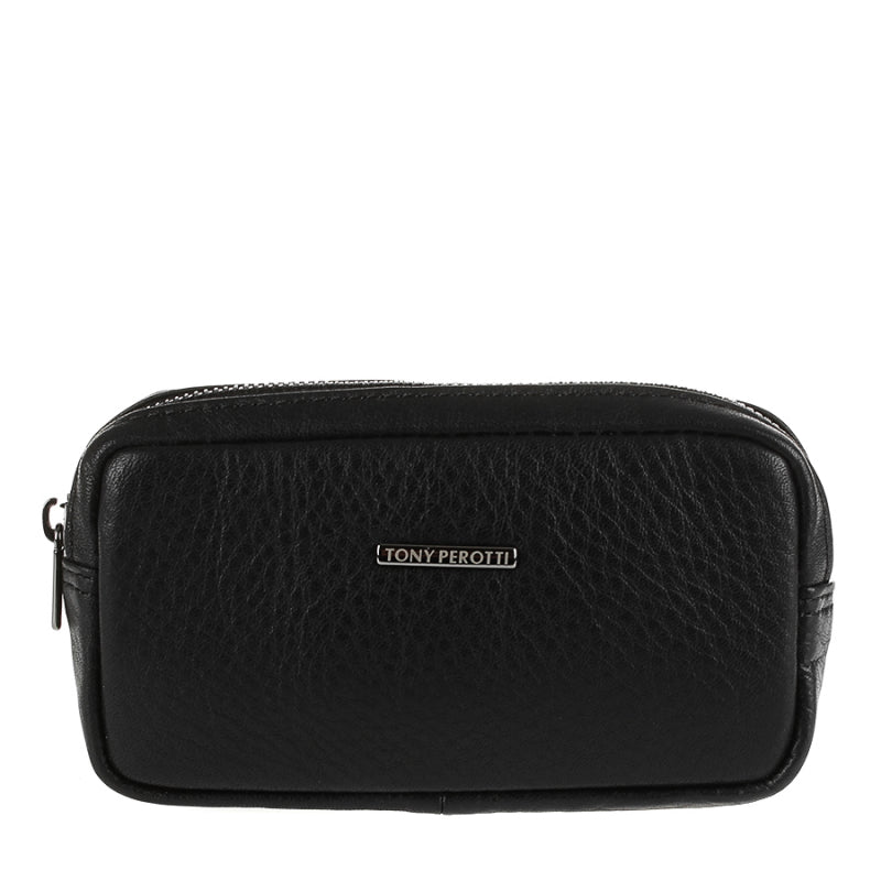 Tony Perotti New Contatto 3188 nero — black grained leather key pouch, front with the metal «TONY PEROTTI» plate
