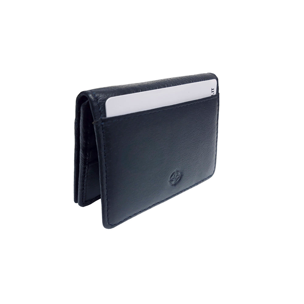 Tony Perotti Cortina 5023 navy — closed, with a card in the outer pocket along the top of the front face