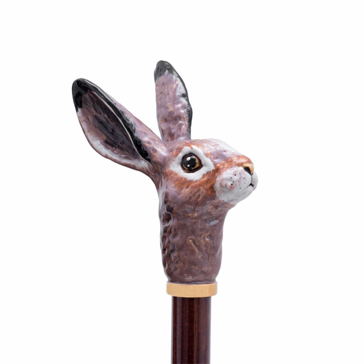 Hare head in three-quarter view above a gold-tone collar, handcrafted in Italy
