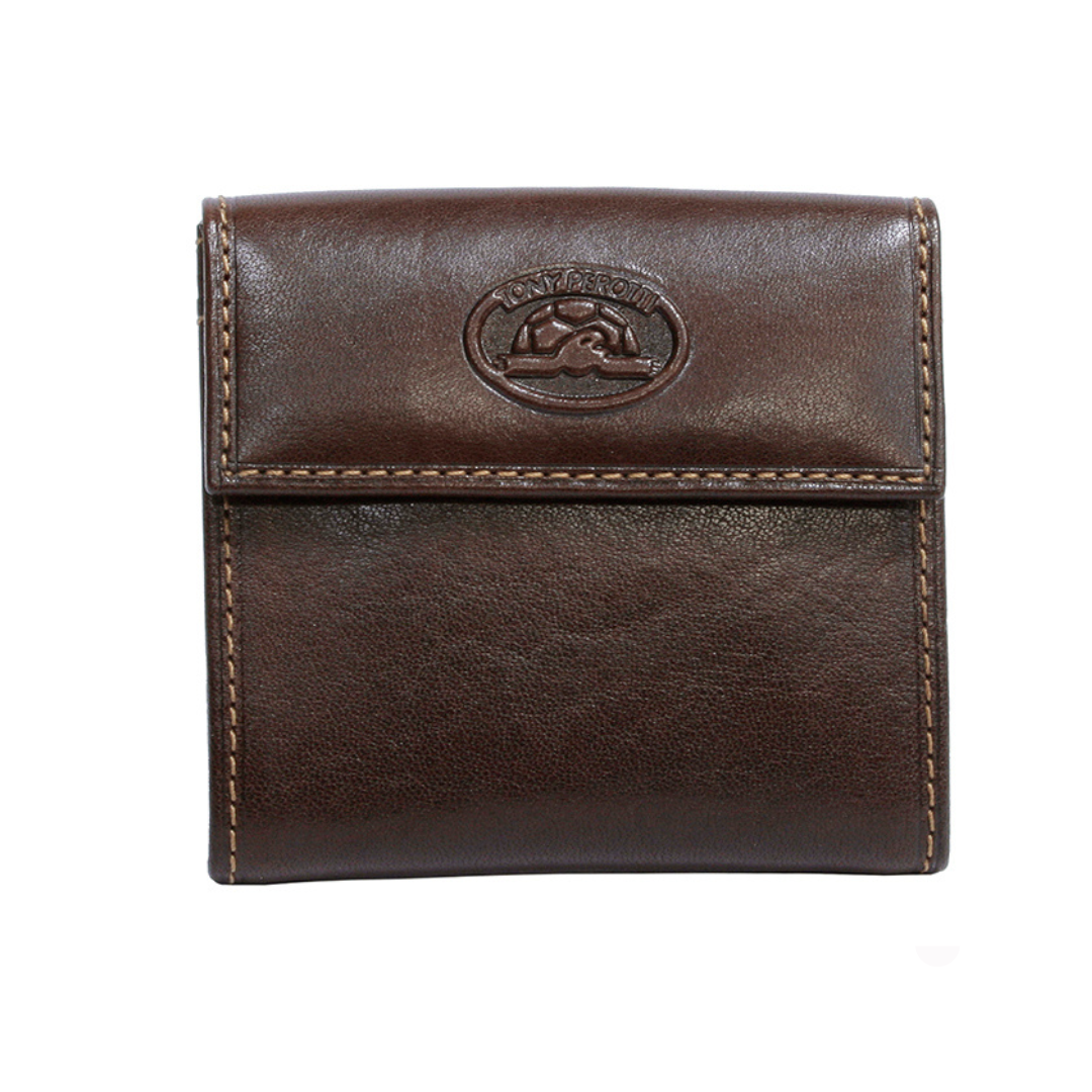 Tony Perotti dark brown bull leather two-sided coin pouch — Italico 1642 moro