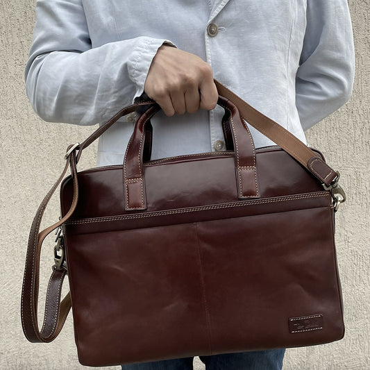 Сумка-портфель кожаная коричневая Tony Perotti Tuscania 9954 moro