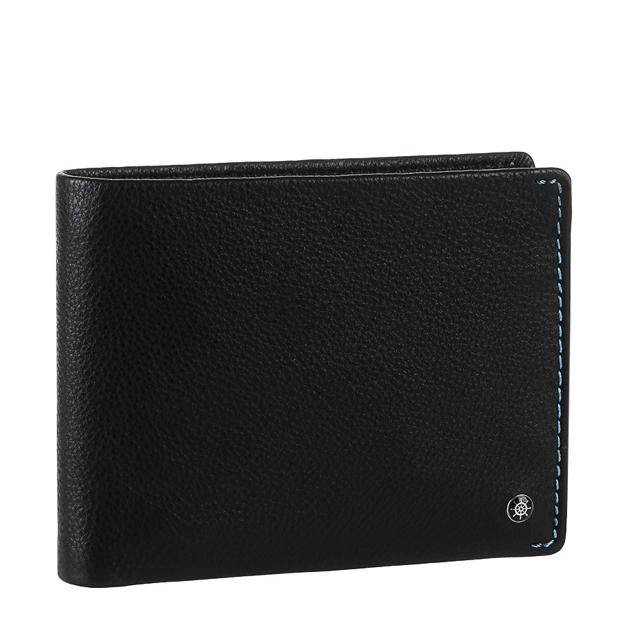 Tony Perotti Timone 11013G black pebbled leather bifold wallet, three-quarter front view
