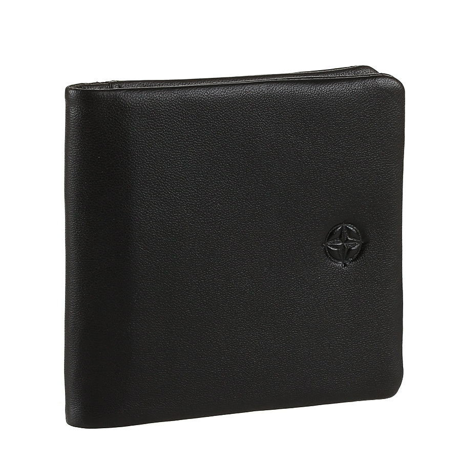 Black Tony Perotti Cortina 5080 nero coin pouch at an angle showing the fold and the pebbled grain