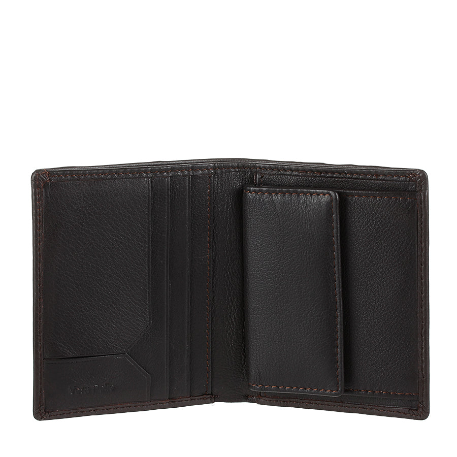 Open Tony Perotti Timone intrecciato 12071 moro wallet with vertical card slots, Vera Pelle pocket and snap coin pocket