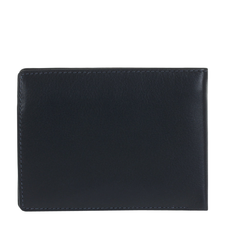 Back of the navy Tony Perotti Cortina 5013 wallet — a plain smooth leather panel