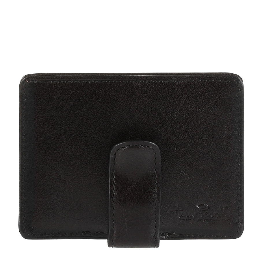 Black leather card holder back with leather money clip strap — Tony Perotti Italico 2553 nero