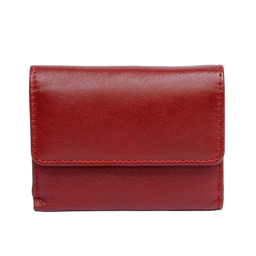 Red Tony Perotti Cortina 5056 trifold wallet seen straight on with the flap closed over the body