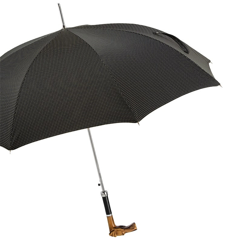 Umbrella cane black with wooden handle Dog Head Pasotti 478 PTO CN5 N52