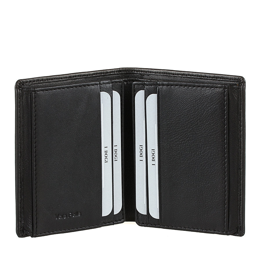Tony Perotti Cortina 5088 nero opened flat like a book — card slots on both inner panels