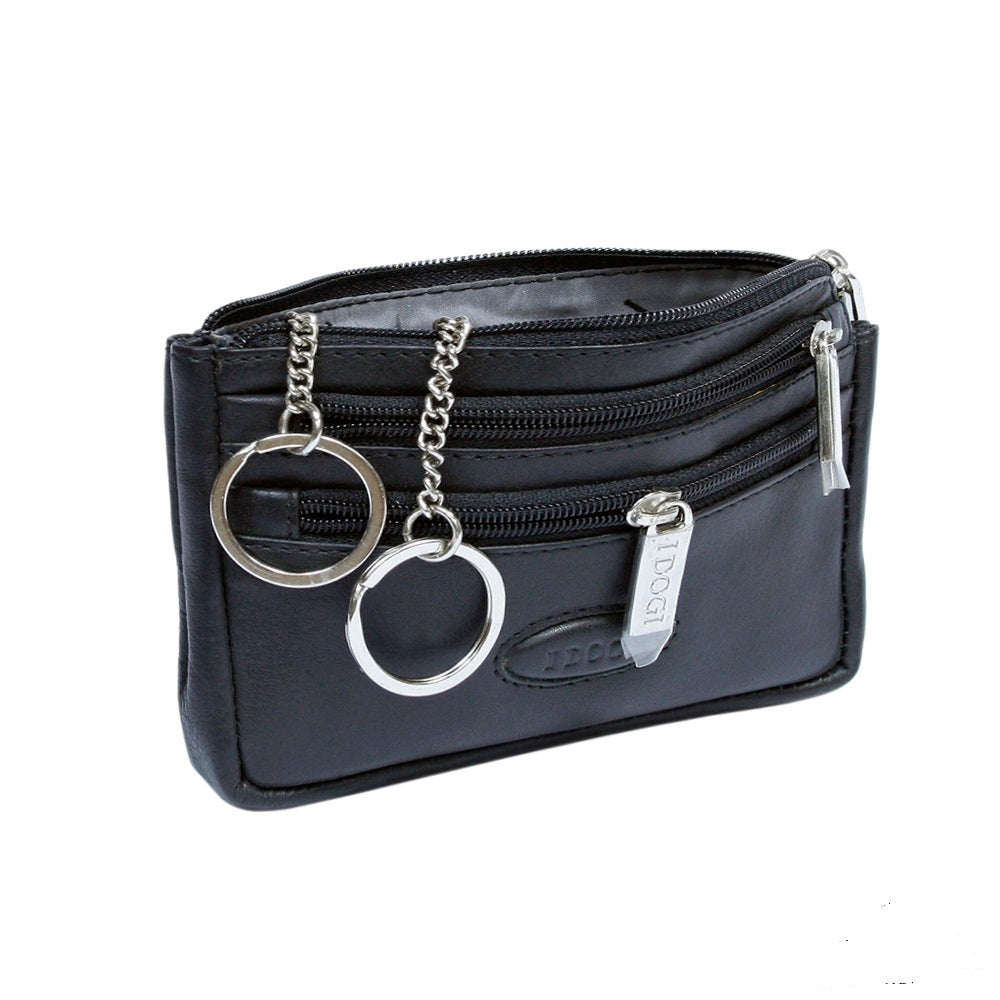 Black leather key pouch with the key rings pulled out on their chains — Tony Perotti Cortina 5016 nero