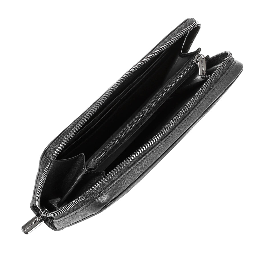 New Contatto 3622 wallet open showing accordion compartments and central zip coin pocket