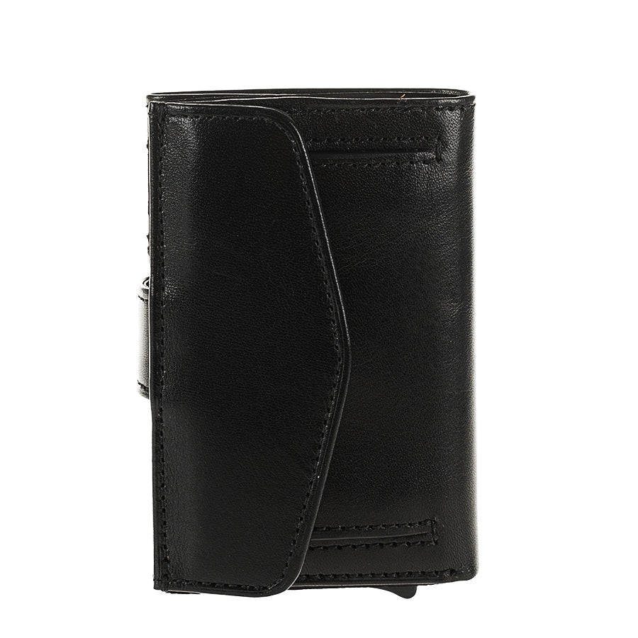 Tony Perotti Nevada 3768 nero black leather card holder — back with envelope-flap coin pocket