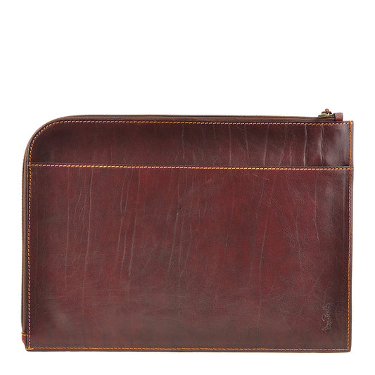 Back of the dark brown Italico 8017L folio — full-width open pocket and embossed Tony Perotti signature