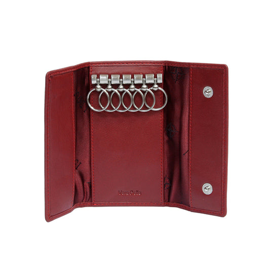 Tony Perotti Cortina 5041 rosso — opened flat: six key rings on the metal bar, red «I DOGI» motif lining and two press studs