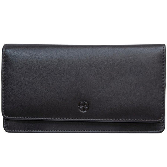 Tony Perotti Cortina 5072 black leather flap wallet with embossed compass emblem — handcrafted in Italy
