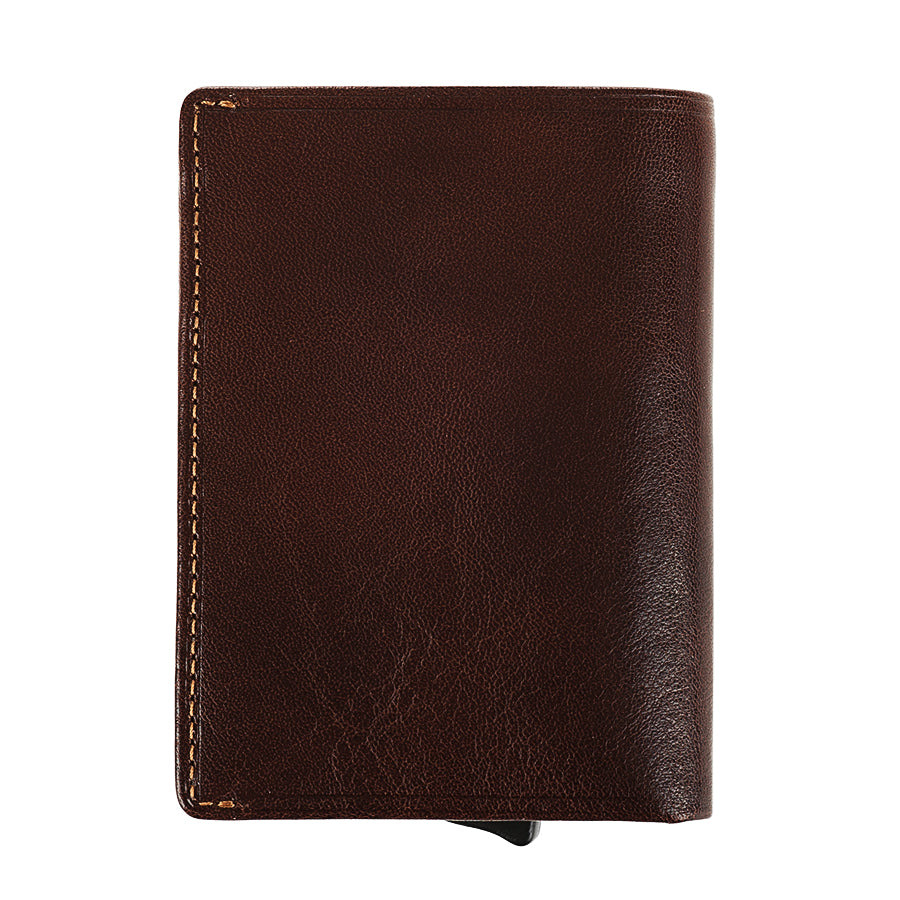 Tony Perotti Nevada 3758 moro dark brown leather card holder — back view with tan stitching