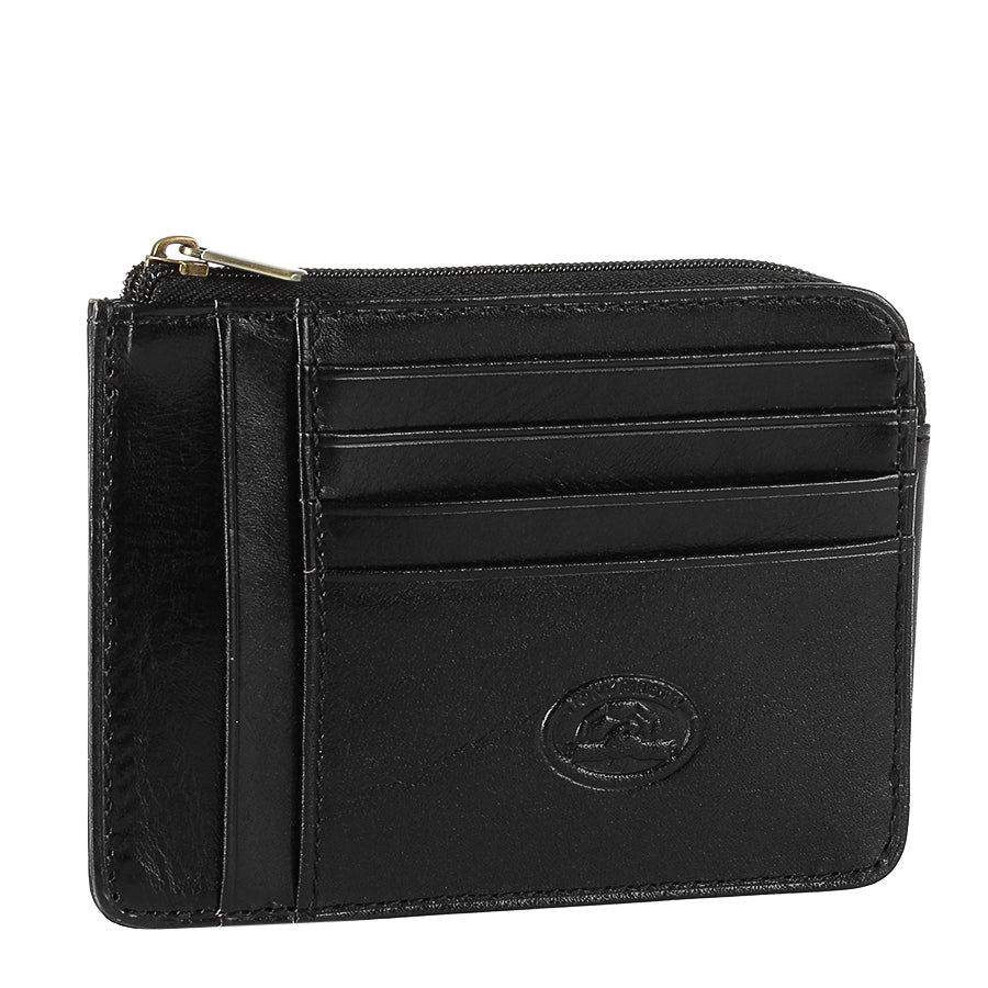 Black leather card holder zip pocket — Tony Perotti Italico 2275 nero