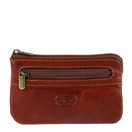 Tony Perotti cognac bull leather zip key pouch with contrast stitching — Italico 359 cognac