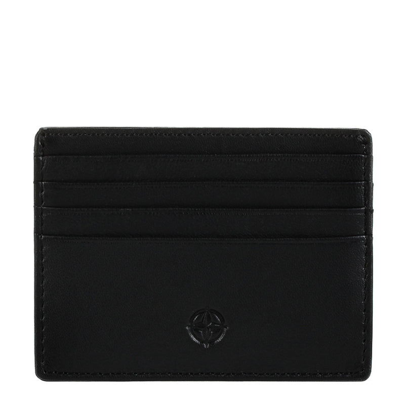 Tony Perotti Cortina 5043 nero — front face of the black leather card holder with three card slots and the embossed compass rose