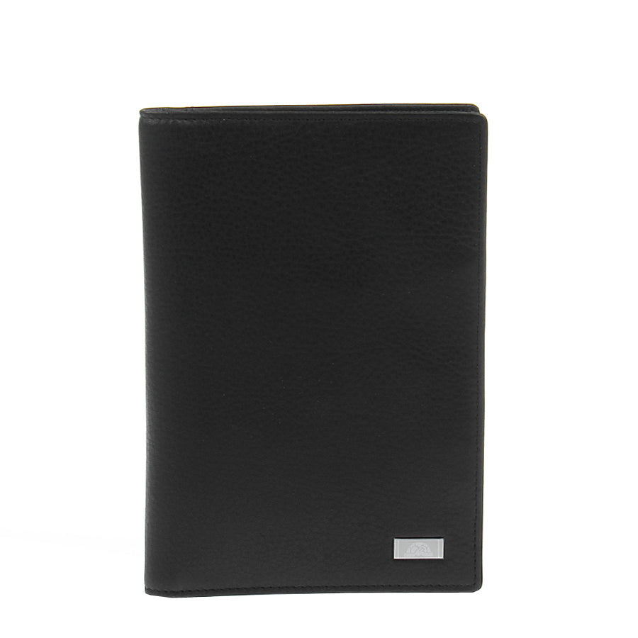 Black leather vertical travel wallet Tony Perotti Contatto 3051 nero, front with metal turtle plate