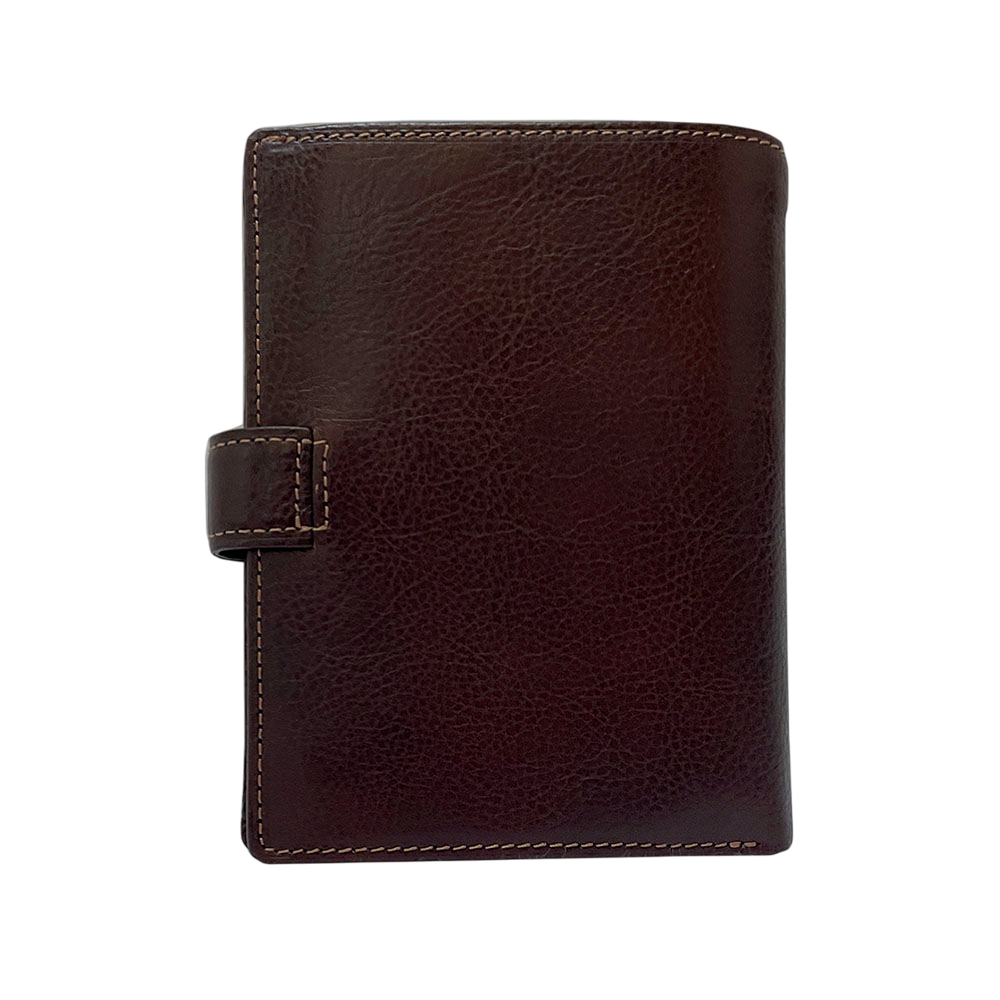 Back of the dark brown leather passport wallet Tony Perotti Italico 3274A moro with the closure tab