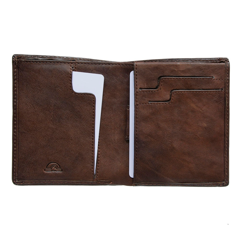 Open Tony Perotti Varsavia 3480 caffe wallet with vertical card slots, stepped slots and turtle emblem
