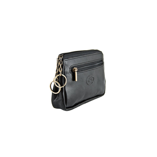 Black leather key case with two key rings — Tony Perotti Italico 1940 nero 