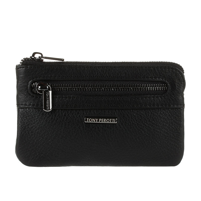Tony Perotti New Contatto 359 nero — black grained leather key case, front with the zip pocket, the «TONY PEROTTI» plate and the branded zip pull