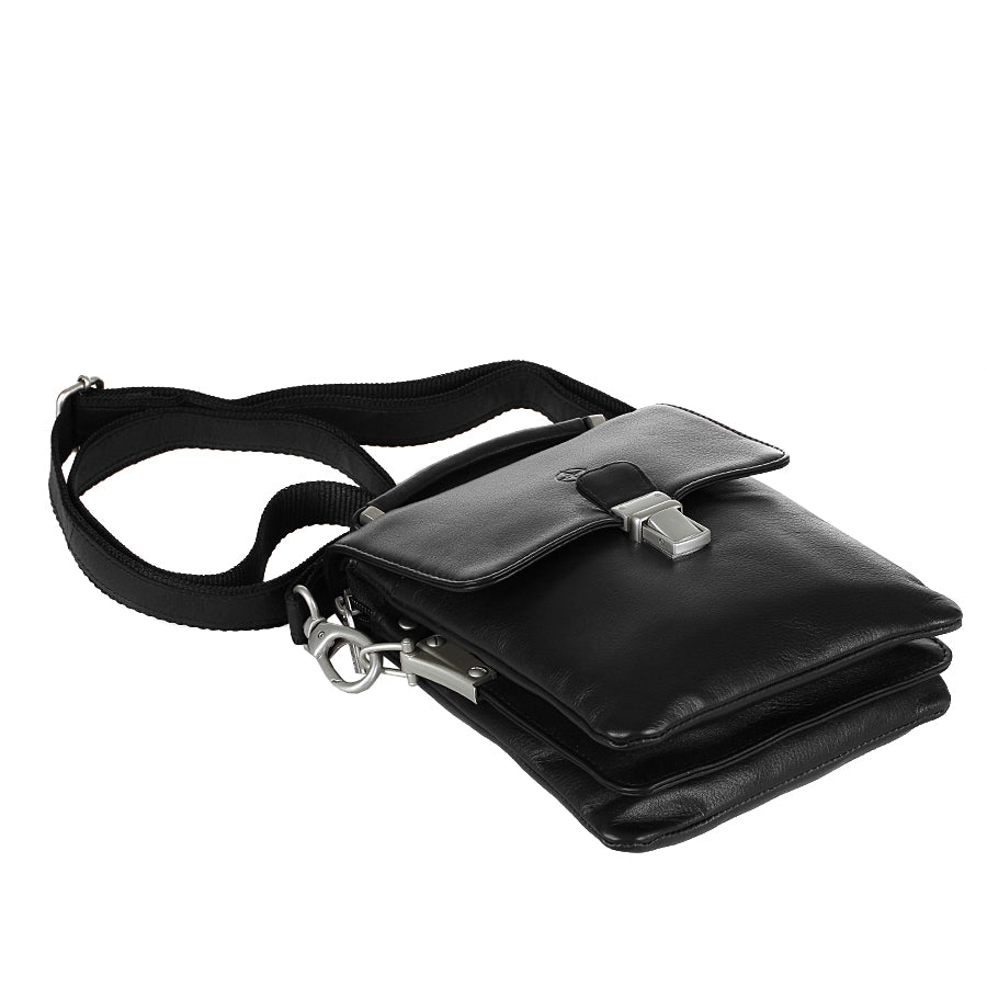 Top view of the Cortina 6058 laid flat — the three zipped compartments stacked under the flap