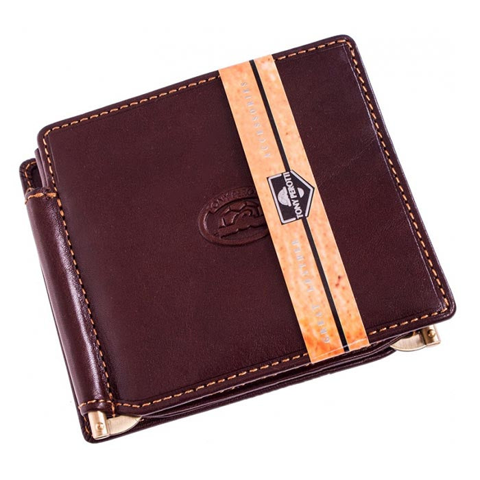 Tony Perotti dark brown bull leather bifold wallet with money clips — Italico 1717 moro