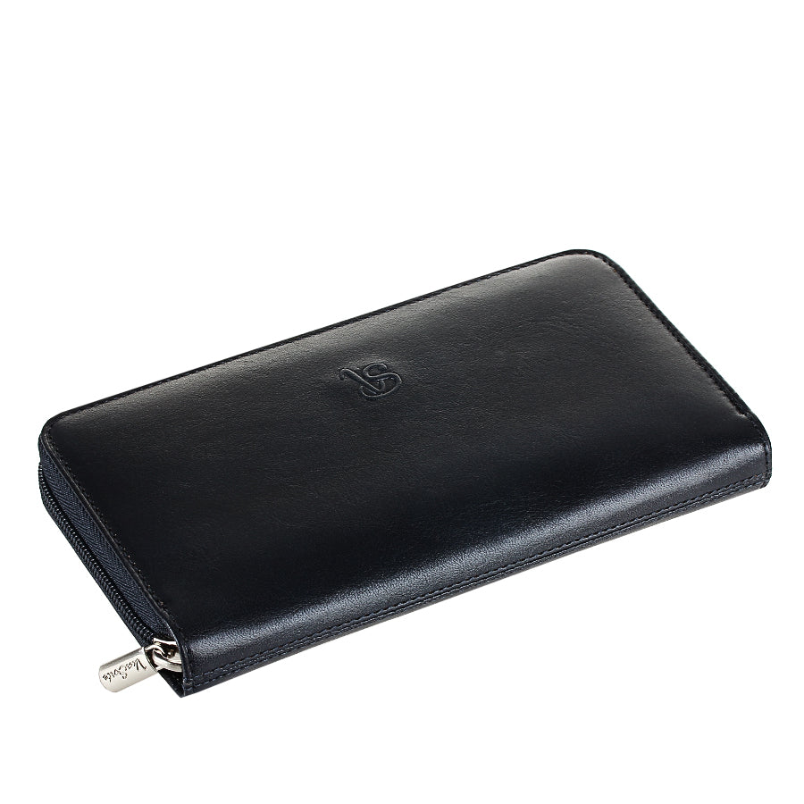 Navy Via Sorte 2250 zip-around wallet, closed