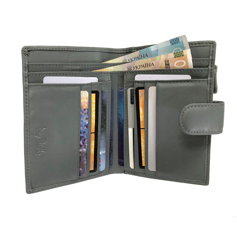 Gray New Rainbow 1654 wallet open showing 8 card slots and document pockets