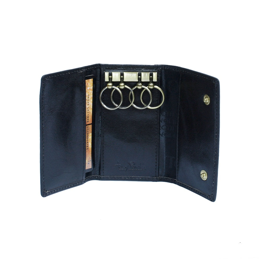 Italico 2532 nero open — four key rings on a leather strap and the branded lining