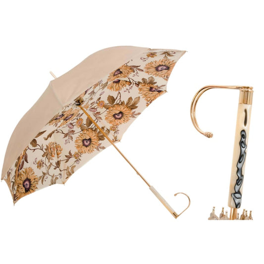 Umbrella cane women's beige with floral print Pasotti 189 5G669-12 T8