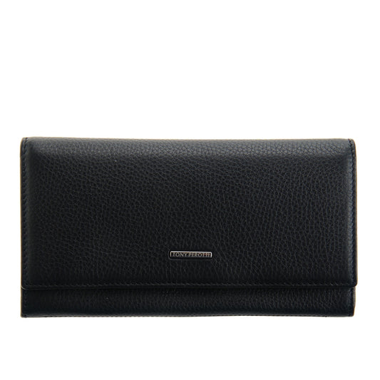 Tony Perotti New Contatto 3435 nero women's black pebbled calf flap wallet, closed