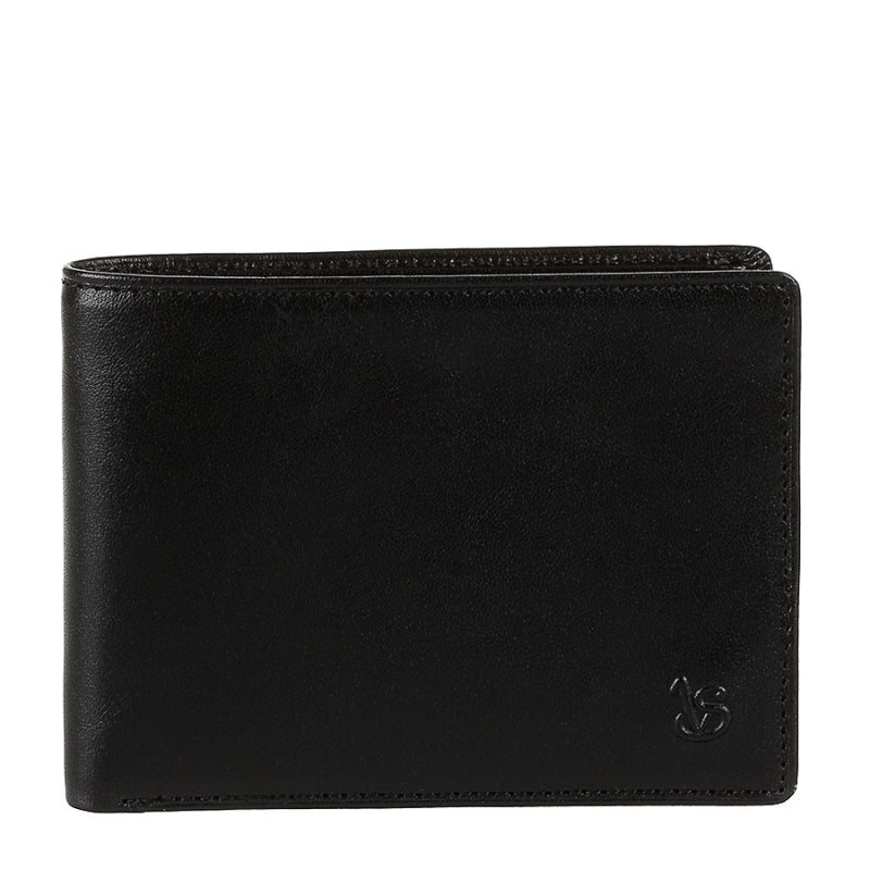 Tony Perotti Viasorte 537 nero black leather bifold wallet, front with debossed VS monogram